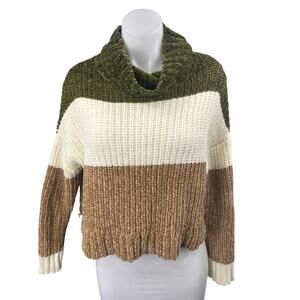 Poof Apparel Women's Multicolor Colorblock Turtleneck Chunky Knit Sweater Top S